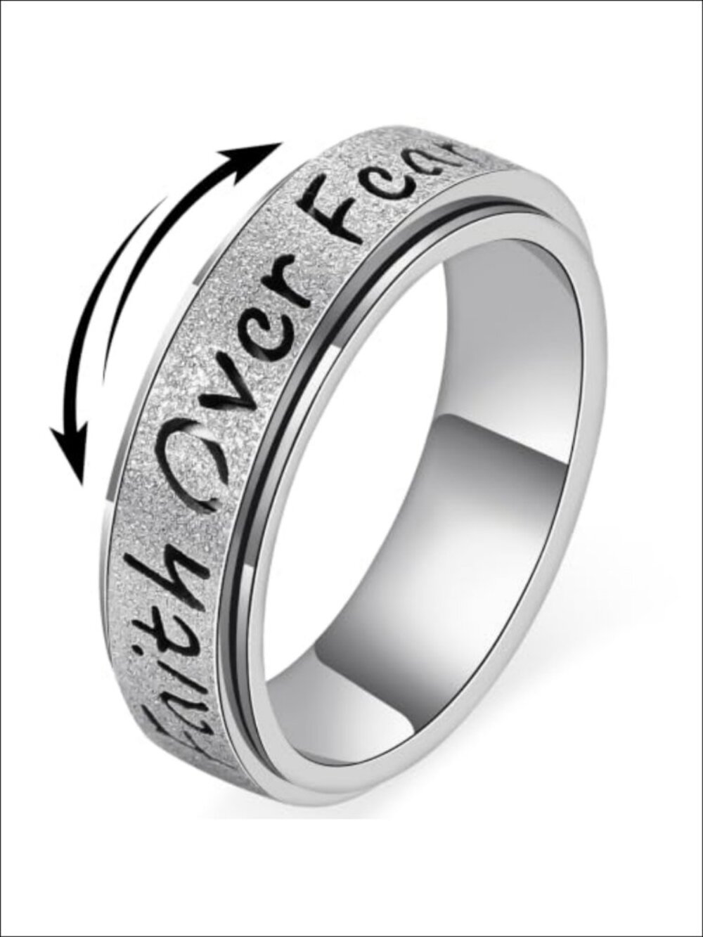 Stainless Steel Fidget Spinner Ring Faith Over Fear Anxiety Relief
